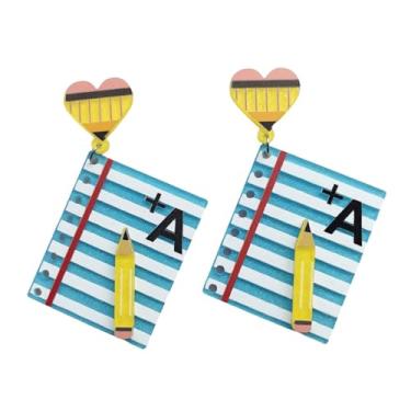 Imagem de Lindos livros de lápis para prancheta de desenho, régua, brincos pendentes para professores, estudantes, presentes para o dia dos professores, joias de volta às aulas, Zinco, Sem pedra preciosa