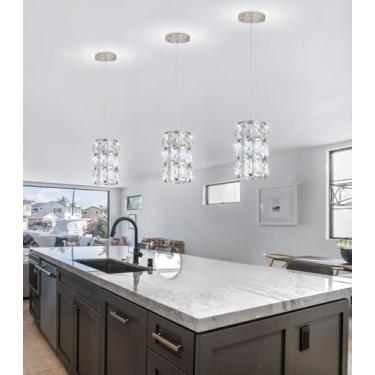 Imagem de dolria Mini Lustre De Cristal Moderno, Iluminação Pendente Para Cozinha, Ilha, Sala Jantar, Hall Entrada, Prata