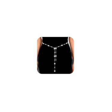Imagem de Longita Cinto de corrente de prata para mulheres, moderno, plus size, correntes de pérola, cinto de metal, cinto de cintura ajustável moderno para vestido feminino