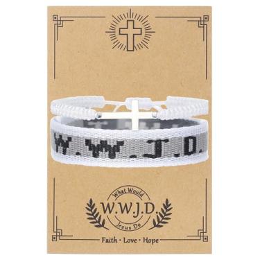 Imagem de COLORFUL BLING WWJD Pulseira trançada com contas WWJD combinando proteção para casais presentes cristãos religiosos inspiradores O que Jesus faria, pulseiras de amizade, presente para mulheres e