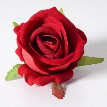 Imagem de 6 peças de flores artificiais - flor de seda com hastes rosas vermelhas arranjos florais falsos para casa de banho escritório mesa central prateleira decoração de casamentos