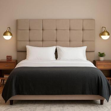 Imagem de Cabeceira Cama Box Solteiro 90 Cm Alana Em Suede Com Frame Bege Escuro