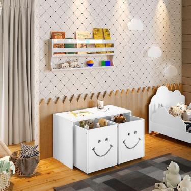 Imagem de Mesa Infantil Montessoriana Com Led Alegra Smile Com Nichos - Branca Branco