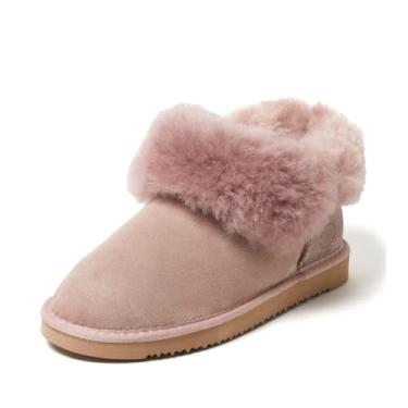 Imagem de Dearfoams Fireside Perth Pantufa Feminina Genuína Shearling Dobrável, Rosa empoeirado, 10