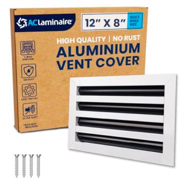 Imagem de Capa de ventilação de alumínio linear moderna para ar condicionado - design elegante, fluxo de ar ajustável, suporte de teto/parede, acabamento revestido com pó branco (orifício de duto de 30 x 20 cm