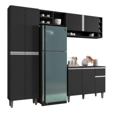 Imagem de Cozinha Mod. Completa Vanessa 230cm C/ Armário Aéreo Ajl Cor Amêndoa / Preto
