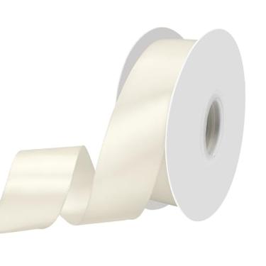 Imagem de Yamkim Fita de cetim marfim de poliéster dupla face, 3,5 cm, 50 metros para embrulho de presente, buquê de flores de casamento e costura