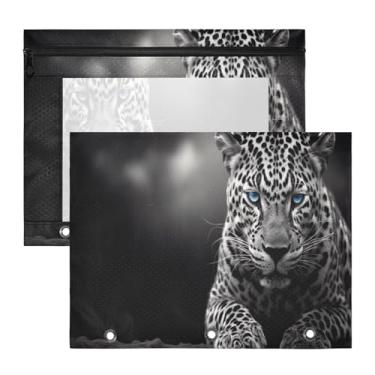 Imagem de ATTX Pacote com 2 bolsas de fichário de guepardo de olhos azuis - Bolsa impermeável com zíper de 3 anéis com janela transparente, acessórios de material de escritório para estojos de lápis e