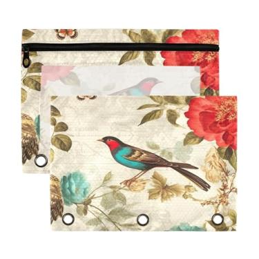 Imagem de Blueangle Bolsa para lápis turquesa Birds para fichário de 3 anéis, 2 unidades com bolsa de lápis transparente para janela com zíper para escritório (206)