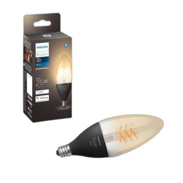 Imagem de Philips Hue Lâmpada de vela E12 com filamento de ambiente branco, gama completa de luz branca, funciona com Amazon Alexa, Google Assistant e Apple HomeKit
