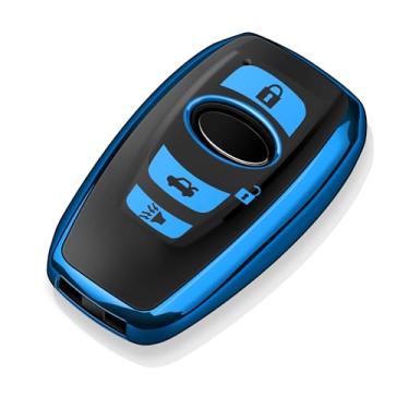 Imagem de Tukellen Capa protetora de botão transparente TPU para Subaru Key Fob Cover para Ascent BRZ Crosstrek Forester Impreza Legacy Outback WRX Sti Key Shell (azul)