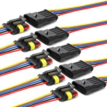 Imagem de YETOR Conector de 5 pinos, conector elétrico à prova d'água de carro 16AWG, conectores de fio elétrico automotivo marítimo para carros, caminhões, barcos e outras conexões de fio (pacote com 5)