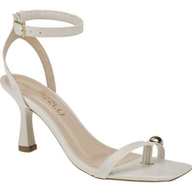 Imagem de Sandália Feminina Salto Médio Fino Festa Bico Quadrado Cor:CarameloTam