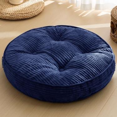 Imagem de HIGOGOGO Almofada lavável de chão para adultos, almofada de meditação, grande assento redondo, capa de veludo cotelê tufado removível, para sala de estar ou ioga, 55 x 55 cm, lavável na máquina