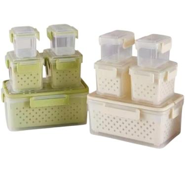 Imagem de Conjunto 5 Potes Herméticos com Tampa e Cesto, Plástico, Transparente com Bege e Verde, Empilháveis, 905g