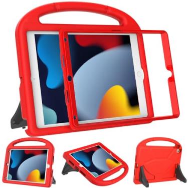 Imagem de VICVOL Capa infantil para iPad 9ª/8ª/7ª geração (10,2 polegadas 2021/2020/2019), capa protetora à prova de choque com protetor de tela integrado e alça portátil, vermelha