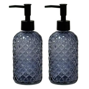 Imagem de Dispensador de sabão de vidro para cozinha, conjunto de dispensador de sabonete de mãos recarregável de 382 g, pacote com 2 frascos de loção líquida de cristal para decoração de casa moderna, bancada