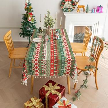 Imagem de Erbnaryx Toalha de mesa de Natal para mesas quadradas, bordas com franjas com toalhas de mesa de padrão geométrico, toalha de mesa decorativa para cozinha, sala de jantar, 150 x 150 cm