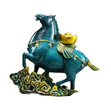 Imagem de BLWOTMOR Estátua de Cavalo, Escultura de Animal em Resina, Coleção Feng Shui Chinesa, Estatueta Decorativa para Escritório, Lareira, Entrada, Azul, Tamanho real