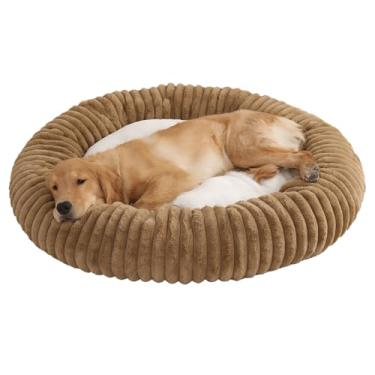 Imagem de Cama para cachorro em forma de rosca, cama redonda grande e fofa para gatos, cama ortopédica para cachorros, lavável, fundo antiderrapante, cama confortável e anti-ansiedade(Khaki,39.37"x7.87")