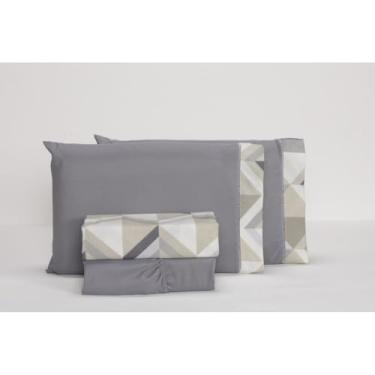 Imagem de Jogo De Lençol 400 Fios 4 Peças Com Elastico Toque de Seda Ponto Palito Macio Verde Azul Cinza(Cinza,Solteiro)