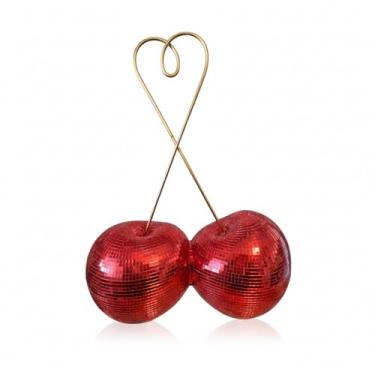 Imagem de Kathfly Bola de discoteca cereja para Dia dos Namorados com haste de coração Jumbo Double Cherry Decorações de festa bola espelhada para mesa de dia dos namorados centro de mesa decoração de bar para