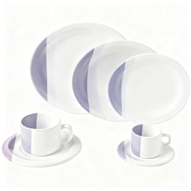 Imagem de Prato de Sobremesa Branco，Jogo de jantar Louças pratos e xícaras 20 peças completo de cerâmica Lindas cores (Lilás,20)