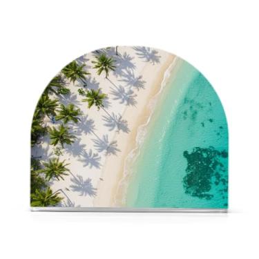 Imagem de JUZIHAI Área de praia Coqueiros Porta-guardanapos para mesa Dispensador de guardanapos de acrílico para mesa Suporte de lenços independente para cozinha sala de jantar bar festa decoração de casa