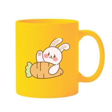 Imagem de Caneca de Cerâmica Branca com Estampa de Coelho e Cenoura, Design Kawaii (1, Amarelo, Pequeno)