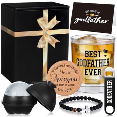 Imagem de CHENGU Conjunto de 7 peças de presente de pedido de padrinho Will You Be My Godfather com copo de vidro pulseira chaveiro cartão caixa de presente do afilhado Dia dos Pais Natal aniversário batismo