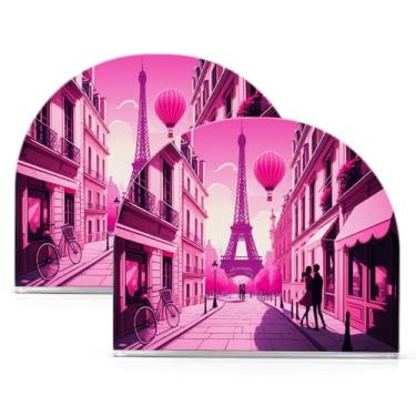 Imagem de Qilmy Porta-guardanapos acrílico Torre Eiffel rosa, suporte de lenços de mesa independente transparente, dispensador de papel de coquetel para cozinha, jantar, restaurante, bar, decoração, 2 unidades
