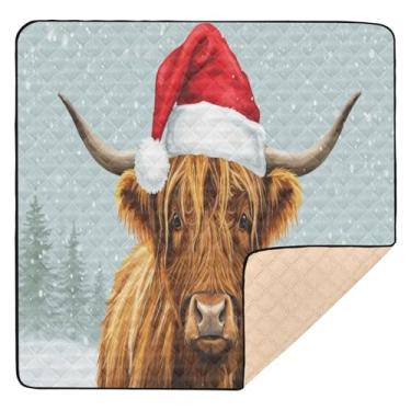 Imagem de Qilmy Tapete de bebê Christmas Highland Calf 127 cm x 127 cm, macio à prova d'água para bebês e crianças, tapete antiderrapante lavável para cercadinho