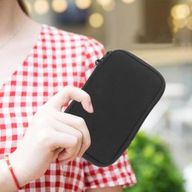 Imagem de 1 capa universal para smartphone com alça de pulso, bolsa protetora de borracha de cloropreno adequada para smartphones padrão, pode ser colocada no bolso para fone de ouvido, preta