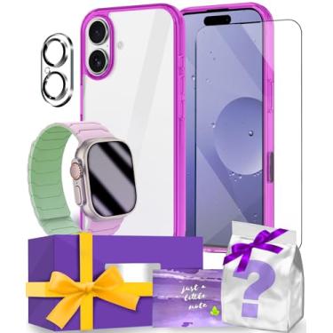 Imagem de AOKOOR Capa para iPhone 17 e pulseira de relógio Apple, caixa de presente para mulheres e homens, com protetor de tela de vidro temperado e protetores de câmera, presente de aniversário para mulheres