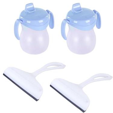 Imagem de Conjunto de 2 Rodo Plástico Multiuso Branco com Raspador 18cm + 2 Copo Infantil 310ML Atóxico Azul