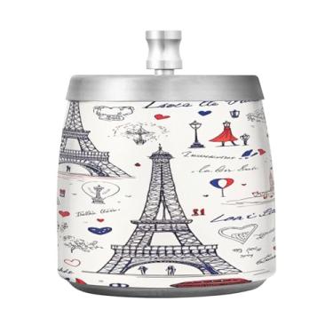 Imagem de JUZIHAI Cinzeiro da Torre Eiffel de Paris com tampa, cinzeiro de aço inoxidável inodoro à prova de vento sem fumaça para escritório em casa, pátio, varanda, cigarro