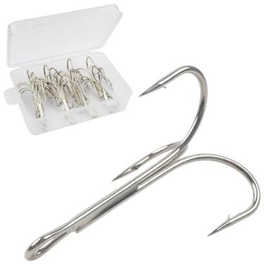 Imagem de Anzóis clássicos de pesca, 15 peças de aço de alto carbono grandes anzóis prateados triplos farpados para pesca em água salgada em água doce tamanho 4/0 6/0 7/0 8/0 10/0 (7/0-15 peças)