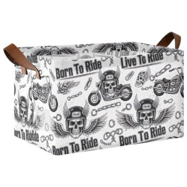 Imagem de Cesta de brinquedo dobrável para cães com alças, cestas de 43 x 29 x 25 cm para organizar roupas de motocicletas vintage, caveiras, motociclistas, organizador de roupas, pacote com 2