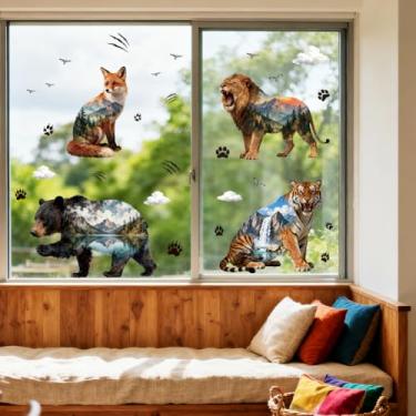Imagem de ANATTASOUL Adesivos de janela estática com cenário de animais, 1 folha reutilizável para vidro, adesivo de janela dupla face removível de 120 cm x 30 cm para decoração de quarto, escritório, casa