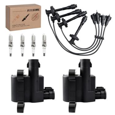 Imagem de Conjunto de 2 bobinas de ignição UF246 90919-02224 com 4 velas de ignição de irídio e 4 conjuntos de fios de vela de ignição compatível com Chevrolet Prizm Toyota Corolla 1998-1999 1,8L L4