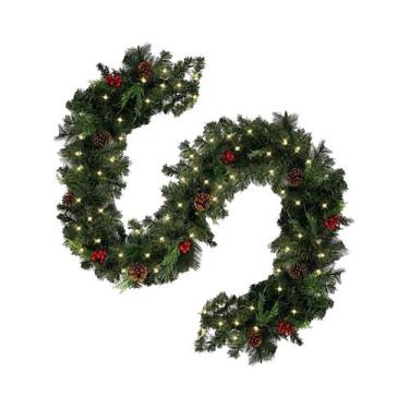 Imagem de Guirlanda de Natal com Pinhas e Bagas Vermelhas - Decoração para Casa 