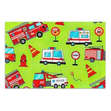 Imagem de Quebra-cabeça de 500 peças para adultos elefante branco duro grande pintura animal desenho vermelho caminhões de bombeiros verde, 50 x 35 centímetros