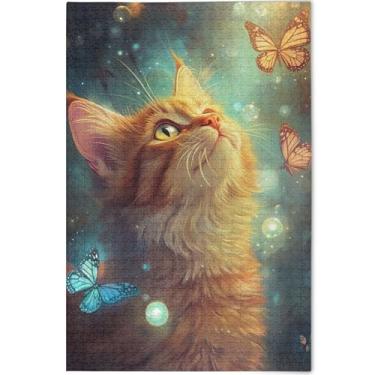 Imagem de Quebra-cabeça floral ragdoll gato borboletas para adultos 500 peças presentes para elefante branco jogo personalizado exclusivo quebra-cabeça presentes arte animal impressão, 52 cm x 37,8 cm