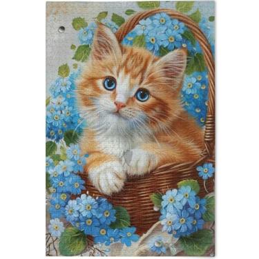 Imagem de Quebra-cabeça de pintura de flores de gato fofo 500 peças jogo adulto engraçado quebra-cabeça cena de inverno personalizado impressão animal decoração de arte, 52 cm x 37,8 cm