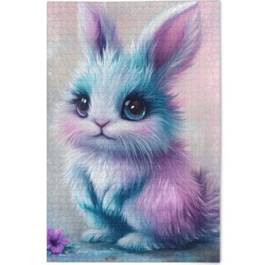 Imagem de Quebra-cabeça de coelho fofo para adultos de Páscoa 500 peças arte animal arte dura presentes personalizados para jogo de elefante branco, 52 cm x 37,8 cm