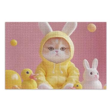 Imagem de Quebra-cabeças para adultos, 500 peças, presentes de elefantes brancos, coelhinho, gato, animais, rosa, presentes para homens, pintura exclusiva, 51 x 35 cm