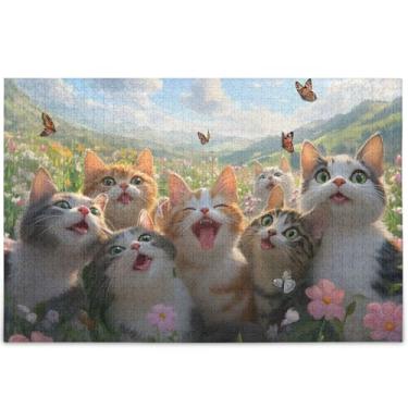 Imagem de Gatos fofos Engraçado Floral Adultos Quebra-cabeça 500 Peças Amantes Elefantes Brancos Presentes Personalizado Prime Art Cenário Animal Artwork, 52 cm x 37,8 cm