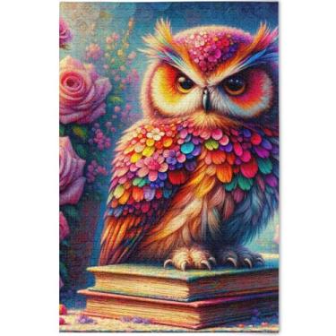 Imagem de Coruja colorida flores 1000 peças quebra-cabeças adultos impressão animal arte arte dura personalizado elefante branco presentes engraçados, 75 cm x 50 cm