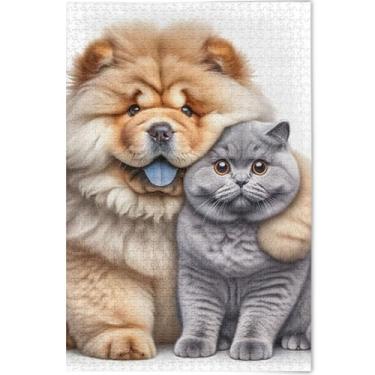 Imagem de Chow Chow Quebra-cabeça de cachorro abraço gatinho gato 500 peças presentes adultos para amantes de quebra-cabeça família divertido quebra-cabeça personalizado impressão animal decoração de arte, 52