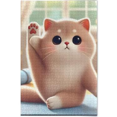 Imagem de Quebra-cabeça de gato gatinho de desenho personalizado adulto 500 peças divertido bobo legal Prime quebra-cabeças paisagem arte animal, 52 cm x 37,8 cm